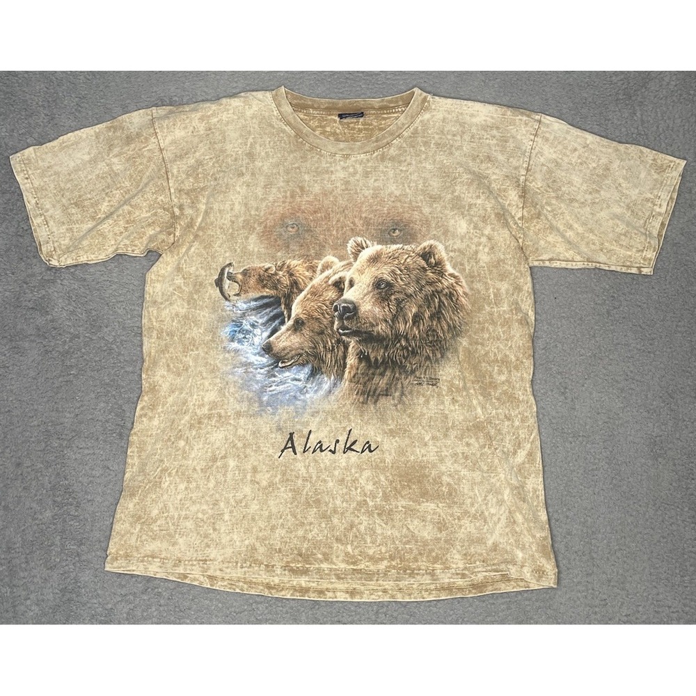 Vintage Polar Graphics Brown Bear Alaska Hidden Picture Tie Dye T Shirt Mens‎ XL